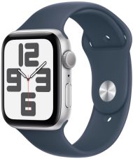 Apple Watch SE 2, 44 мм, корпус из алюминия серебристого цвета, спортивный ремешок цвета грозовой синий, GPS